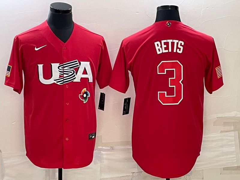 Men 2023 World Cub USA #3 Betts Red Nike MLB Jersey10->more jerseys->MLB Jersey